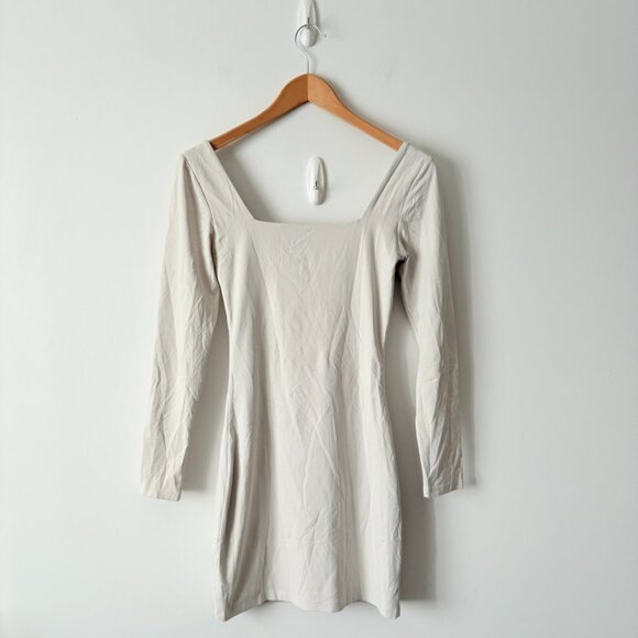 Aritzia Contour Squareneck Longsleeve Mini Dress Bone White Size Small - Picture 3 of 5